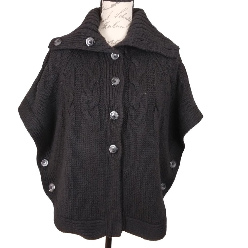Old Navy | Wool Blend Button Side Poncho Sweater Black | Size SP